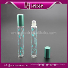 srs empty flower printed luxury 10ml glass roller ball bottle for perfume with shiny aluminum screw cap